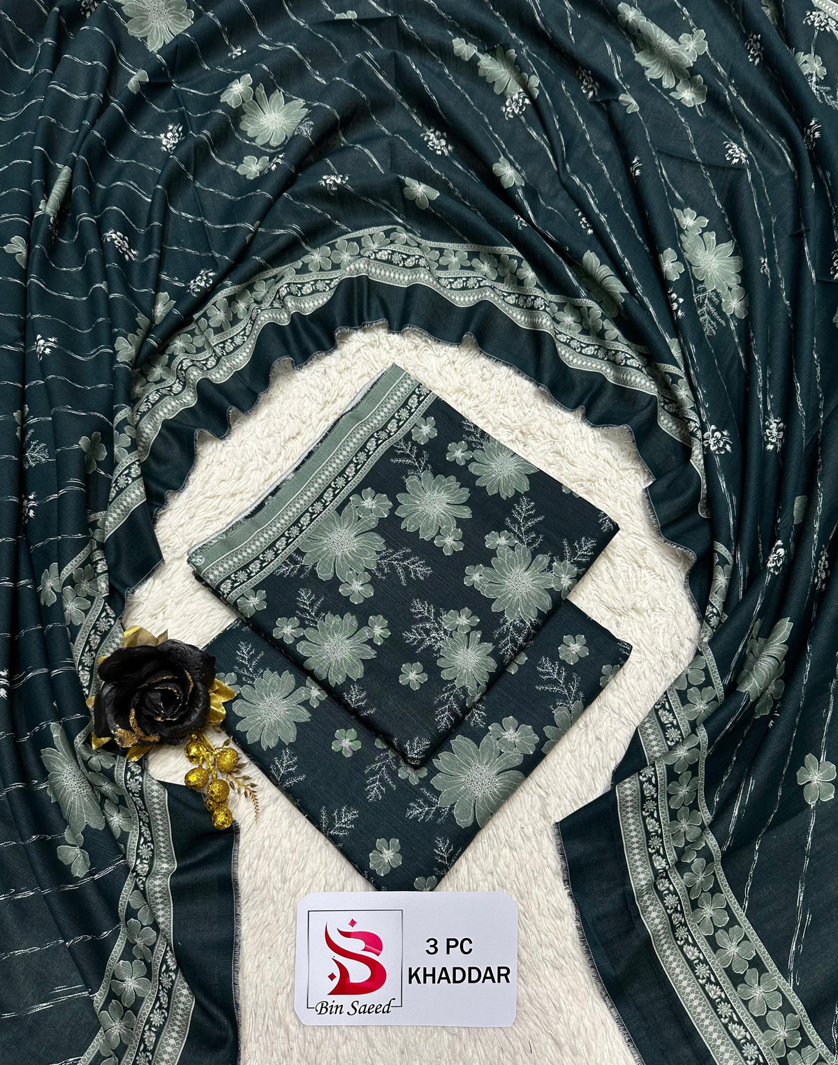 3-Piece Printed Khaddar Suit β Deep Teal Floral