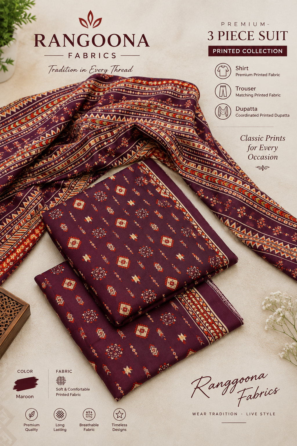 Premium 3-Piece Printed Suit — Rangoona Fabrics