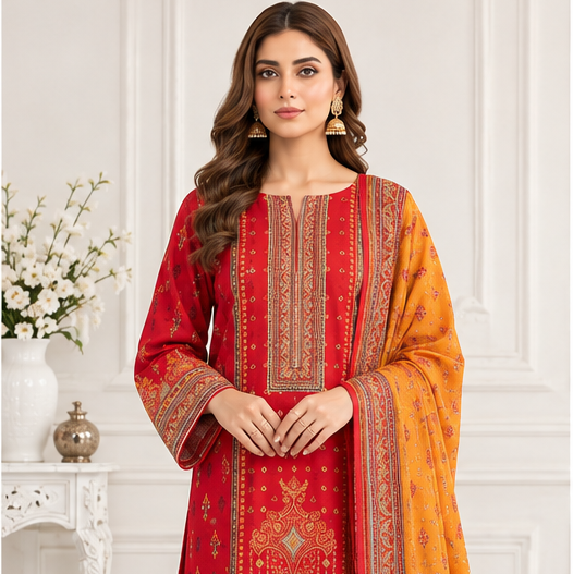 Rangoona Fabrics – digital Printed Khaddar 3-Piece Suit
