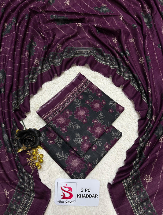 Bin Saeed 3-Piece Khaddar — Purple Floral
