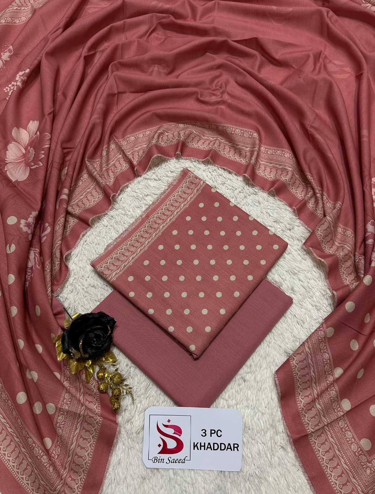 Dusty Rose — Bin Saeed 3-Piece Printed Khaddar Suit